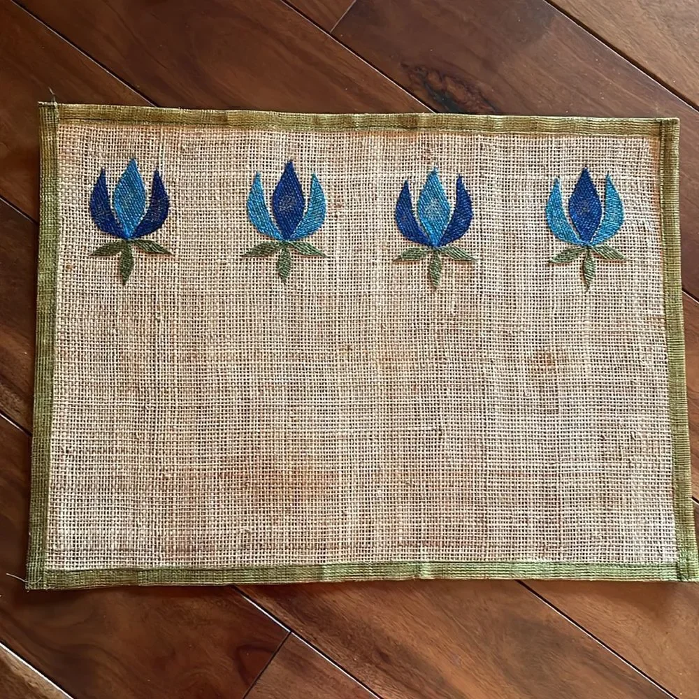 Set of 4 Vintage Hemp Embroidered Placemats